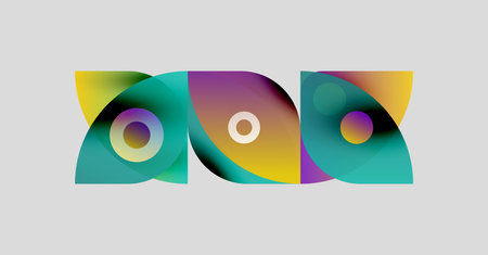 Abstract colorful shapes overlap, creating dynamic visual composition. Gradient hues blend, forming modern design element.のイラスト素材