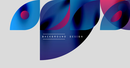 Abstract shapes, vibrant colors, modern design. Overlapping elements create dynamic composition. Background features text labels.のイラスト素材