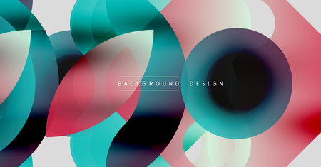Abstract colorful layers create dynamic composition. Overlapping circles, gradients, modern design elements present visual harmony.のイラスト素材