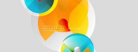 Abstract shapes overlap, creating vibrant color gradients. Minimalist design with text elements. Modern aesthetic, suitable for backgrounds.のイラスト素材