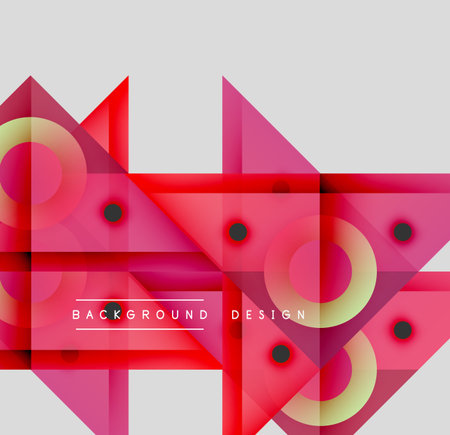 Abstract geometric composition. Pink, yellow shapes overlap creating modern design. Minimalist style, gradients present.のイラスト素材