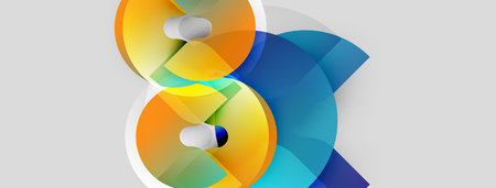 Abstract graphic design features overlapping colorful circles, creating dynamic visual effect. Bright hues dominate composition.のイラスト素材
