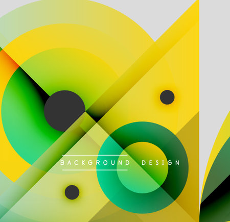 Abstract geometric composition. Overlapping circles, squares create vibrant gradient effect. Modern design elements present dynamic visual experience.のイラスト素材