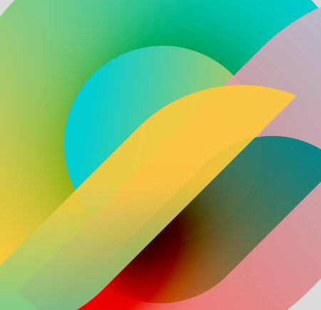 Abstract composition. Overlapping colorful shapes create dynamic visual experience. Gradients suggest movement, depth. Modern design.のイラスト素材