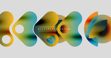 Abstract colorful shapes overlap, creating dynamic visual texture. Background features text background design. Minimalist style, modern aesthetic.のイラスト素材