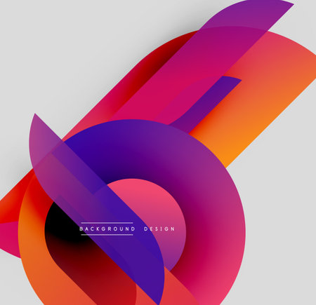 Abstract colorful shapes overlap, creating dynamic gradients. Vivid hues blend, forming modern design element. Smooth transitions dominate composition.のイラスト素材