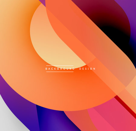 Abstract gradients overlap, creating dynamic visual effect. Orange, purple, red hues dominate composition. Minimalist design suitable backgrounds.のイラスト素材