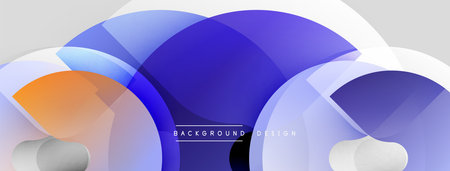 Abstract shapes overlap, creating dynamic blue, orange gradients. Minimalist design with text background design present. Modern aesthetic.のイラスト素材