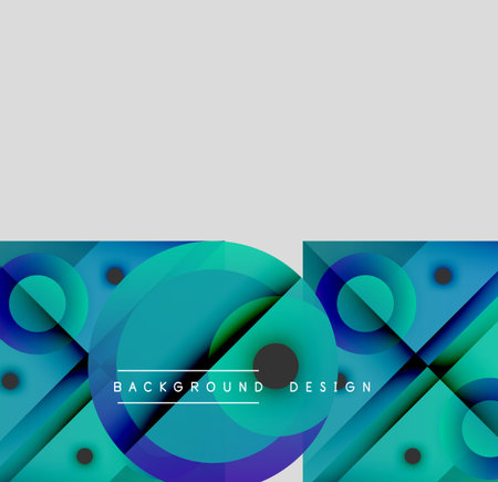 Abstract geometric shapes, vibrant blues, greens create modern background. Text reads background design. Minimalist aesthetic.のイラスト素材