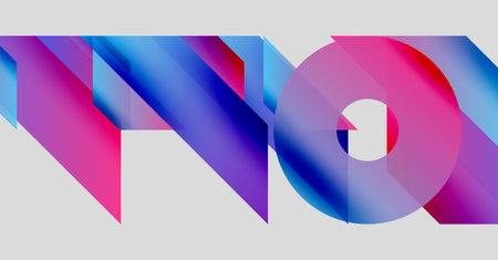 Abstract graphic design featuring colorful overlapping shapes forming letters WO. Vibrant hues blend, creating dynamic visual impact. Modern aesthetic.のイラスト素材