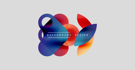 Abstract colorful shapes overlap, creating dynamic visual effect. Background features gradients, text elements, modern design aesthetic.のイラスト素材