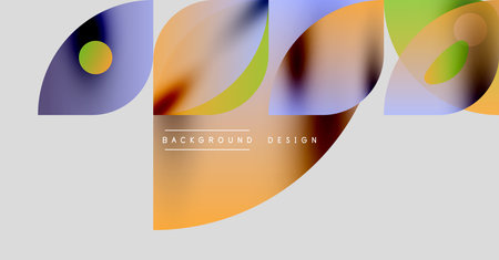 Abstract colorful shapes overlap. Gradient hues create dynamic visual effect. Modern design elements suggest creativity, fluidity.のイラスト素材