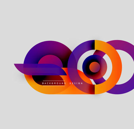 Abstract colorful overlapping circles create dynamic composition. Modern design elements suggest movement, energy, visual interest.のイラスト素材