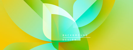Abstract floral design. Vibrant greens, yellows, blues blend seamlessly. Modern aesthetic, dynamic composition, fresh feel.のイラスト素材
