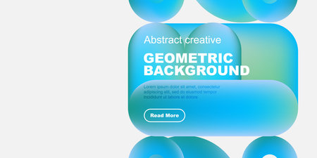 Abstract geometric design. Vibrant colors, fluid shapes, text overlay, button present. Modern aesthetic, clean presentation.のイラスト素材