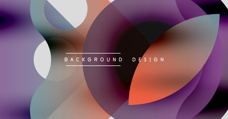 Abstract shapes overlap, creating vibrant purple, orange hues. Modern design elements suggest fluid motion, dynamic composition.のイラスト素材