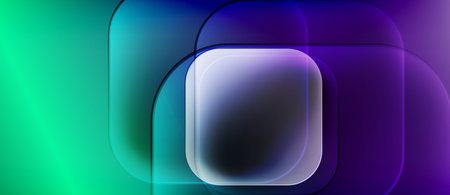 Abstract gradients blend, forming layered rounded rectangles. Teal transitions into purple, creating...