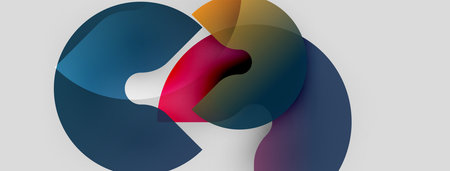 Abstract colorful shapes overlap, creating dynamic visual composition. Soft gradients suggest movement, depth. Modern design element.のイラスト素材