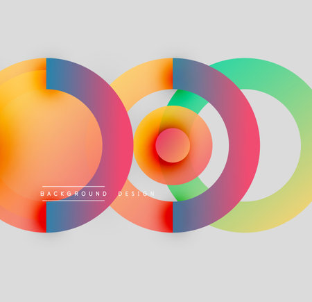 Abstract colorful circles overlap, creating dynamic visual effect. Modern design elements suggest creativity, energy, innovation. Background text reads background design.のイラスト素材