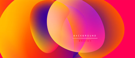 Vibrant overlapping circles create dynamic gradient background. Colors blend from orange, purple,...