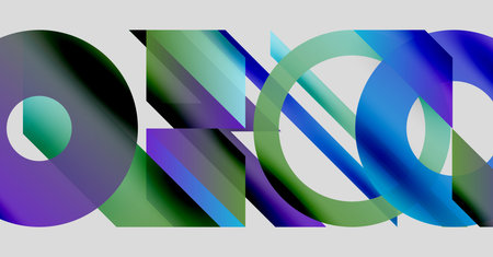Abstract composition. Overlapping colorful shapes create dynamic visual effect. Gradient hues blend,...