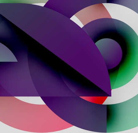 Abstract composition. Overlapping shapes create dynamic visual effect. Colors blend, forming gradients, curves dominate design.のイラスト素材