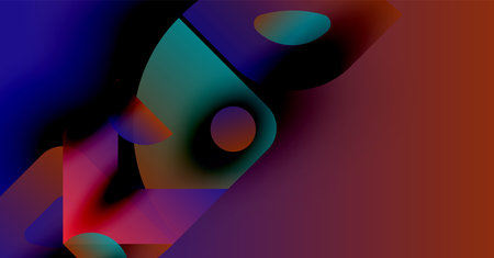 Abstract shapes blend, creating vibrant color gradients. Fluid forms suggest movement, depth, modern design aesthetic.のイラスト素材