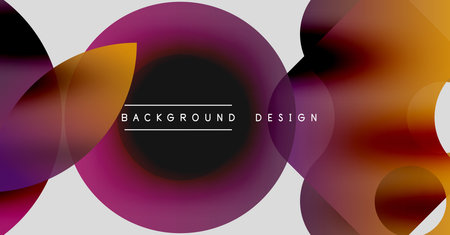 Abstract colorful layers create dynamic visual effect. Gradient shapes overlap, forming modern background design. Minimalist text present.のイラスト素材