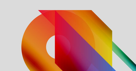 Abstract colorful shapes overlap, creating dynamic visual composition. Gradient hues blend smoothly,...
