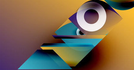 Abstract composition. Geometric shapes overlap, creating vibrant color gradients. Warm tones dominate, with cool accents. Modern design.のイラスト素材