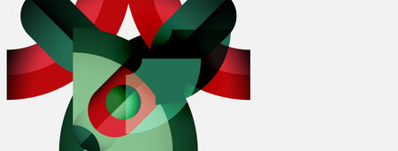 Abstract graphic design. Red, green, black shapes overlap creating complex visual effect. Minimalist style, modern aesthetic.のイラスト素材