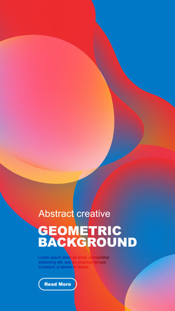 Vibrant abstract shapes overlap, creating dynamic colorful background. Text present, button visible. Modern design elements dominate composition.のイラスト素材