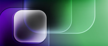 Abstract composition. Gradient colors blend, creating rounded square shapes. Minimalist design with soft lighting effects. Modern aesthetic.のイラスト素材