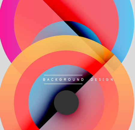 Abstract colorful overlapping circles create dynamic visual effect. Modern design suitable for backgrounds, presentations.のイラスト素材