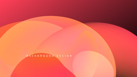 Abstract shapes overlap, creating warm color gradients. Red, orange hues dominate against dark background. Minimalist design.のイラスト素材
