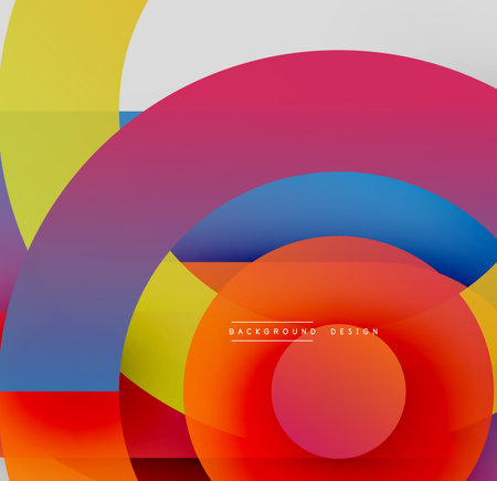 Abstract vibrant design features overlapping circles, rectangles. Bright colors create dynamic composition, modern aesthetic.のイラスト素材