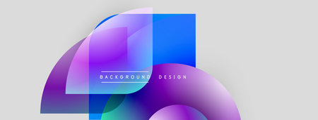 Abstract shapes overlap, creating vibrant gradients. Purple, blue hues dominate design, with text background design centered. Minimalist aesthetic.のイラスト素材