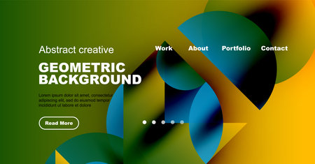 Abstract website header design. Geometric shapes, vibrant colors, text elements present. Modern, creative visual style.のイラスト素材