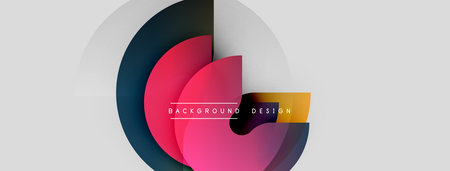 Abstract geometric shapes overlap, creating vibrant color gradients. Modern design elements suggest dynamic visual composition.のイラスト素材