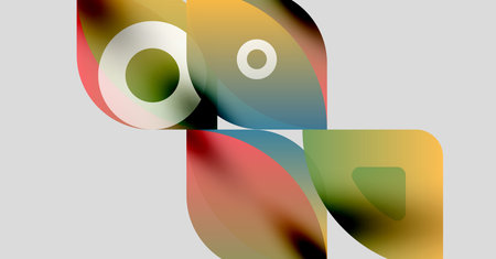 Abstract shapes overlap, creating colorful forms. Soft gradients blend hues, suggesting fluidity, depth. Minimalist design, modern aesthetic.のイラスト素材