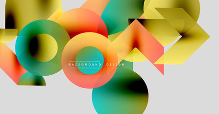 Abstract colorful shapes overlap, creating dynamic visual composition. Gradient hues blend, forming modern background design.のイラスト素材