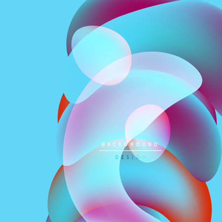 Abstract fluid shapes overlap, creating vibrant color gradients. Blue dominates with pink, purple accents. Modern design element.のイラスト素材