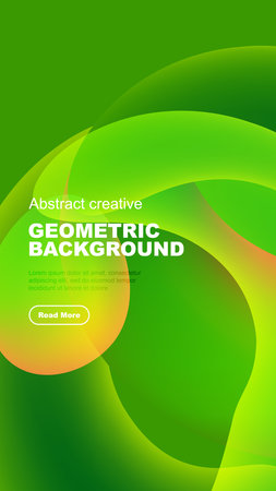 Bright green background features flowing shapes, text, button. Modern design evokes energy, creativity, visual appeal.のイラスト素材