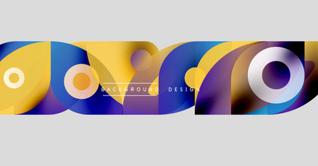 Abstract colorful layers create dynamic visual effect. Overlapping shapes suggest movement, depth, modern design elements.のイラスト素材