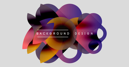 Abstract floral shapes overlap, creating vibrant color blends. Text reads background design centered within composition. Modern, dynamic visual.のイラスト素材