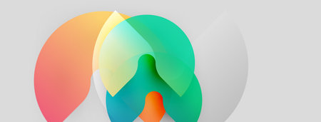 Abstract shapes overlap, creating vibrant color blends. Soft gradients suggest fluidity, depth,...