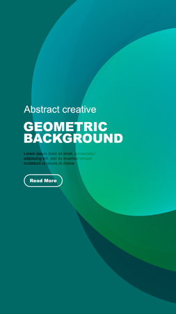 Abstract geometric background features overlapping teal curves, text, button. Modern design suitable...
