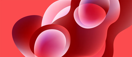 Abstract fluid shapes, vibrant reds, pinks create dynamic composition. Smooth gradients suggest...