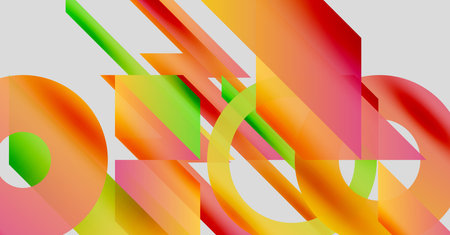 Abstract composition. Overlapping colorful shapes create dynamic visual experience. Gradients,...
