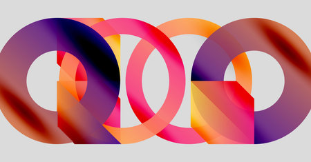 Abstract colorful rings overlap, creating vibrant visual effect. Modern design, gradient hues,...
